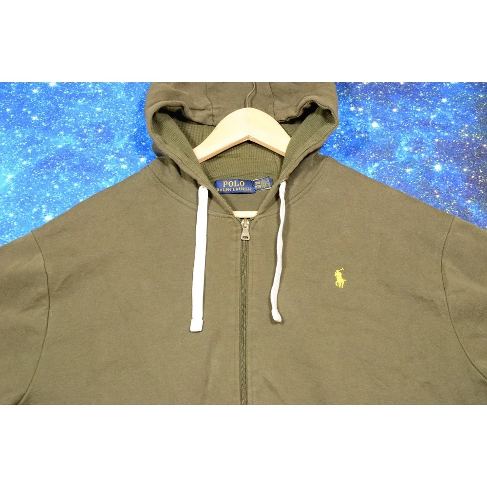 Polo Ralph Lauren Hoodie Mens XL Green Full Zip Sweatshirt Logo Pony Embroidered